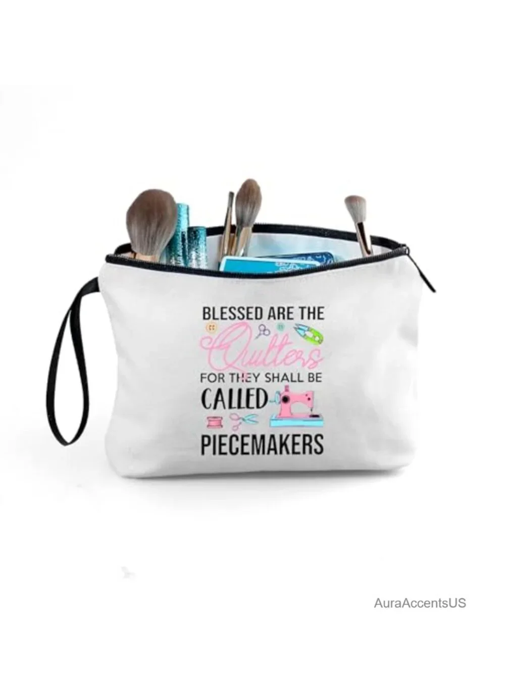 Sewing Quilting Gift Makeup Bag Cosmetic Pouch for Women Canvas Zipper